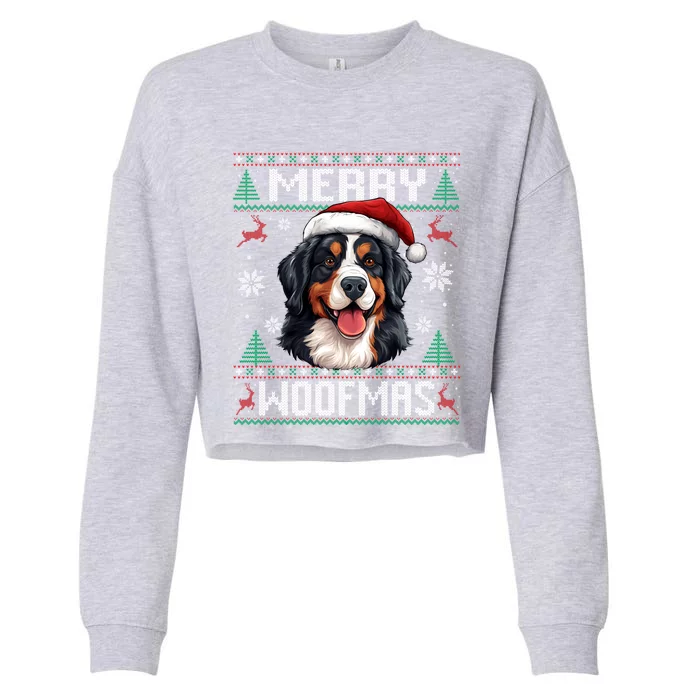 Merry Woofmas Bernese Mountain Dog Christmas Berner Cropped Pullover Crew