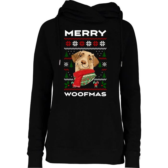 Merry Woofmas Cute Dog Ugly Christmas Womens Funnel Neck Pullover Hood