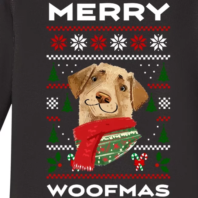 Merry Woofmas Cute Dog Ugly Christmas Baby Long Sleeve Bodysuit