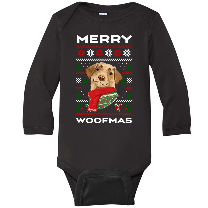 Merry Woofmas Cute Dog Ugly Christmas Baby Long Sleeve Bodysuit