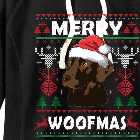 Merry Woofmas Chocolate Lab Santa Claus Dog Christmas Gift Women's Fleece Hoodie