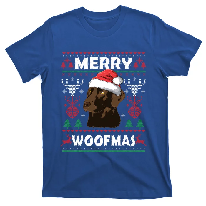 Merry Woofmas Chocolate Lab Santa Claus Dog Christmas Gift T-Shirt