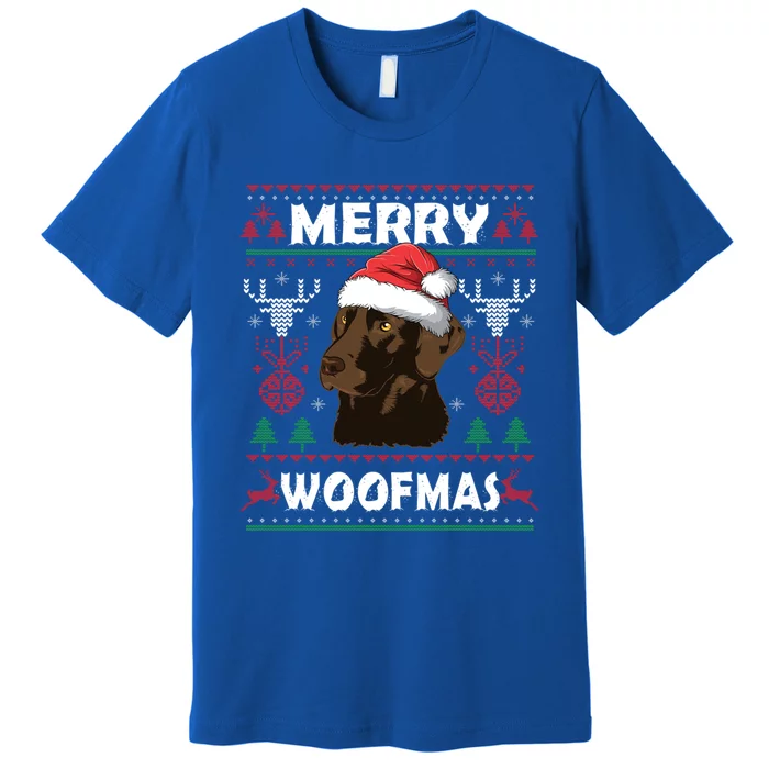 Merry Woofmas Chocolate Lab Santa Claus Dog Christmas Gift Premium T-Shirt