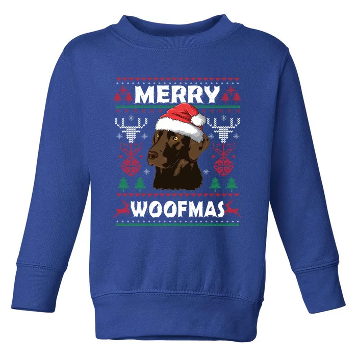 Merry Woofmas Chocolate Lab Santa Claus Dog Christmas Gift Toddler Sweatshirt