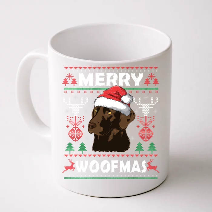 Merry Woofmas Chocolate Lab Santa Claus Dog Christmas Gift Front & Back Coffee Mug