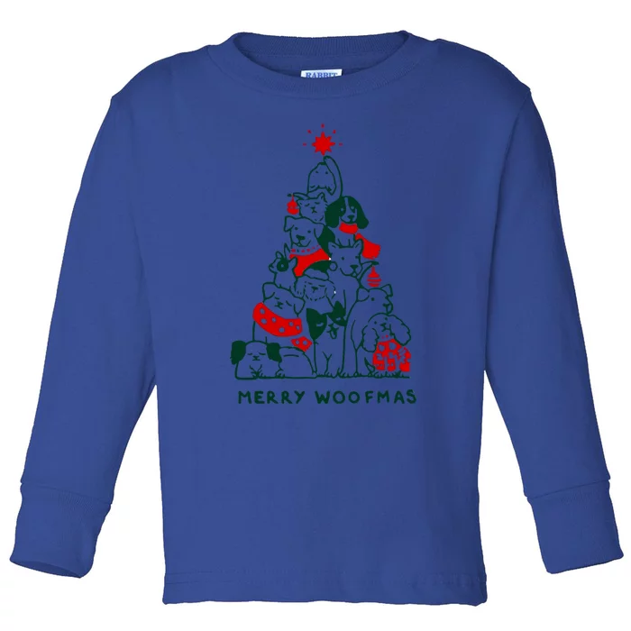 Merry Woofmas Christmas Tree Graphics Gift Toddler Long Sleeve Shirt