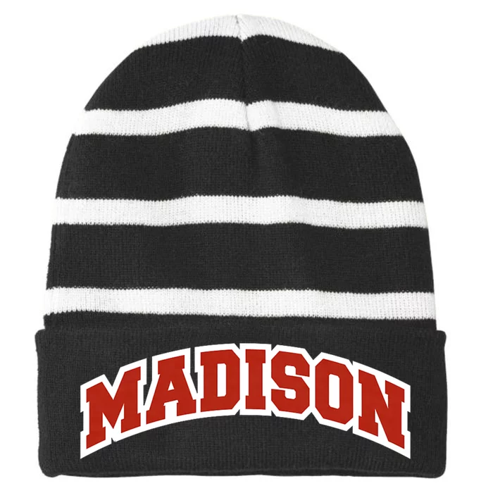 Madison Wisconsin Classic Athletic Sports Striped Beanie with Solid Band