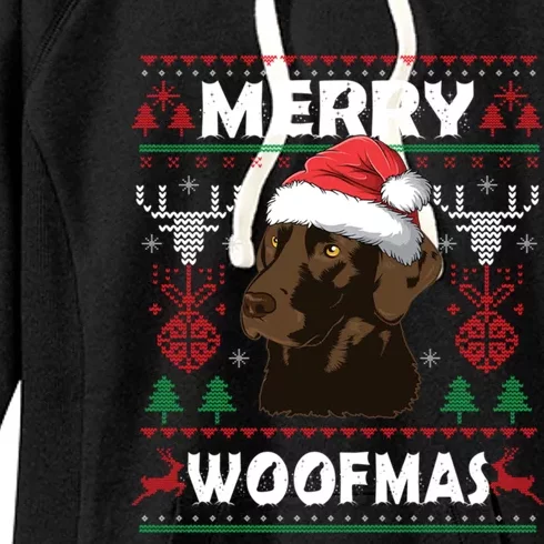 Merry Woofmas Chocolate Lab Santa Claus Dog Christmas Gift Women's Fleece Hoodie