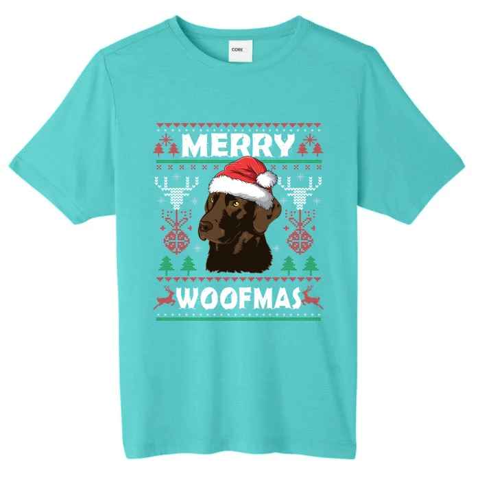 Merry Woofmas Chocolate Lab Santa Claus Dog Christmas Gift ChromaSoft Performance T-Shirt