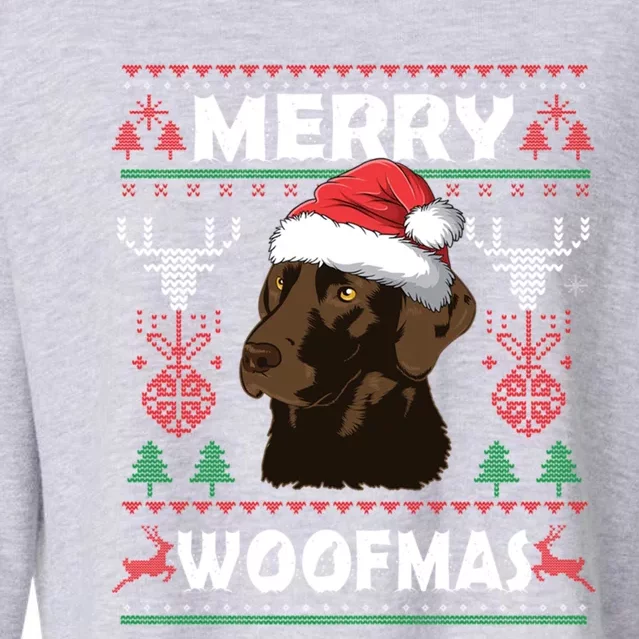 Merry Woofmas Chocolate Lab Santa Claus Dog Christmas Gift Cropped Pullover Crew