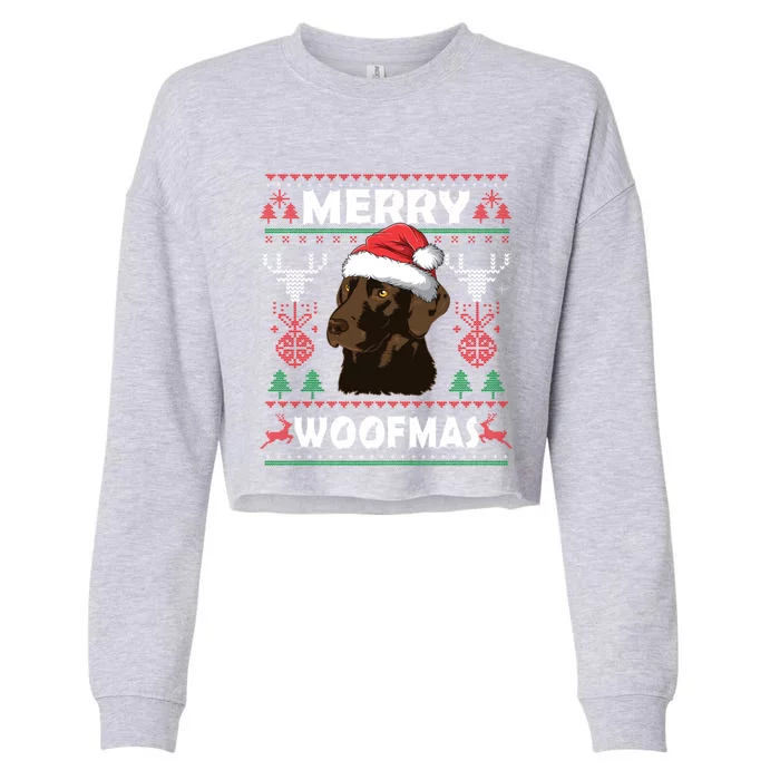 Merry Woofmas Chocolate Lab Santa Claus Dog Christmas Gift Cropped Pullover Crew