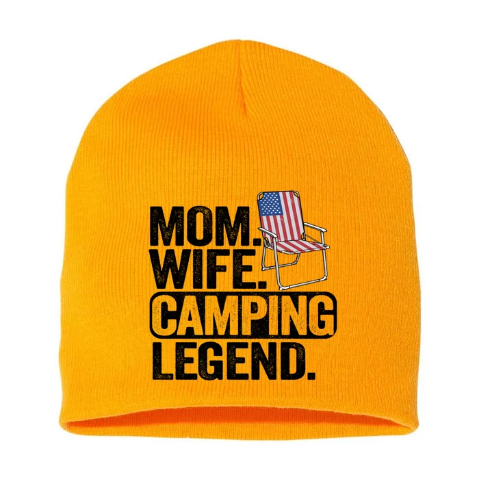 Mom Wife Camping Legend Camper American Flag Camping Gift Short Acrylic Beanie