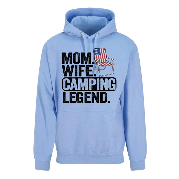 Mom Wife Camping Legend Camper American Flag Camping Gift Unisex Surf Hoodie