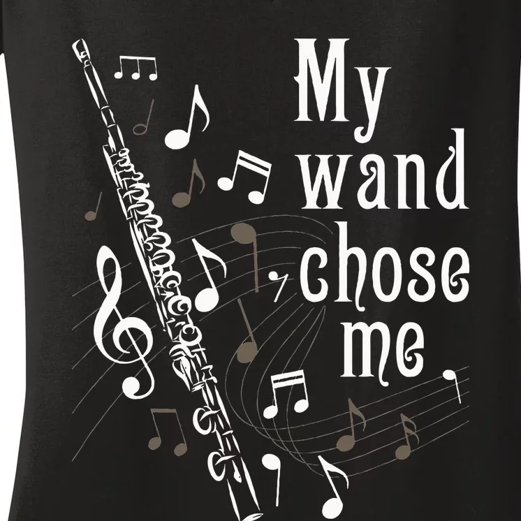 My Wand Chose Me Flute Player Flutist Marching Band Music Women's V-Neck T-Shirt