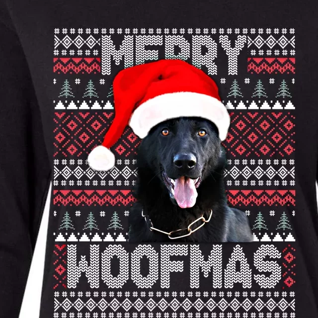 Merry Woofmas Cute Black Ger Shepherd With Santa Hat Great Gift Womens Cotton Relaxed Long Sleeve T-Shirt