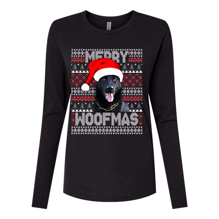 Merry Woofmas Cute Black Ger Shepherd With Santa Hat Great Gift Womens Cotton Relaxed Long Sleeve T-Shirt