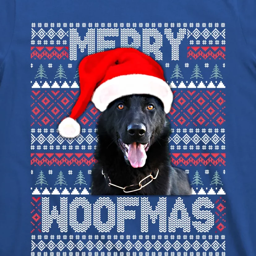 Merry Woofmas Cute Black Ger Shepherd With Santa Hat Great Gift T-Shirt