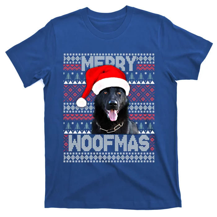 Merry Woofmas Cute Black Ger Shepherd With Santa Hat Great Gift T-Shirt