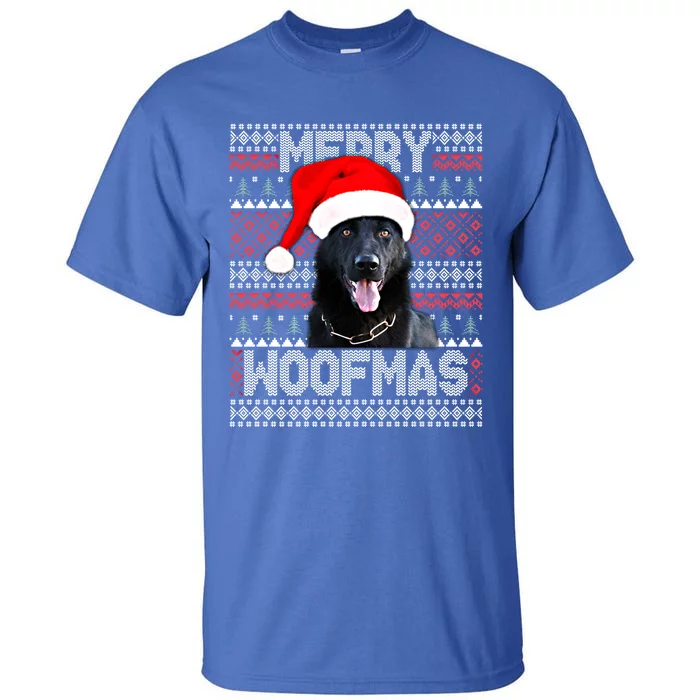 Merry Woofmas Cute Black Ger Shepherd With Santa Hat Great Gift Tall T-Shirt