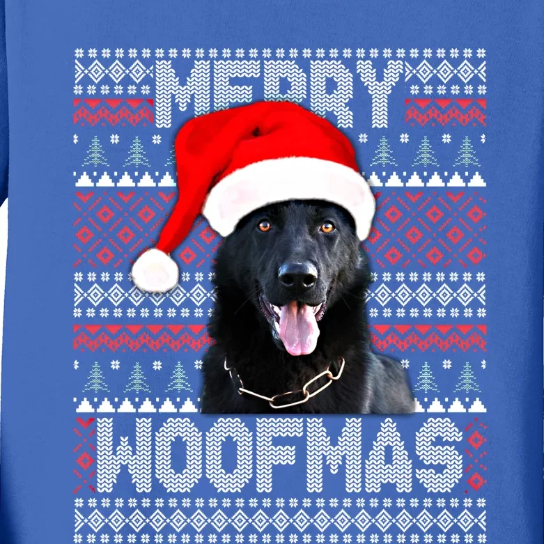 Merry Woofmas Cute Black Ger Shepherd With Santa Hat Great Gift Kids Long Sleeve Shirt