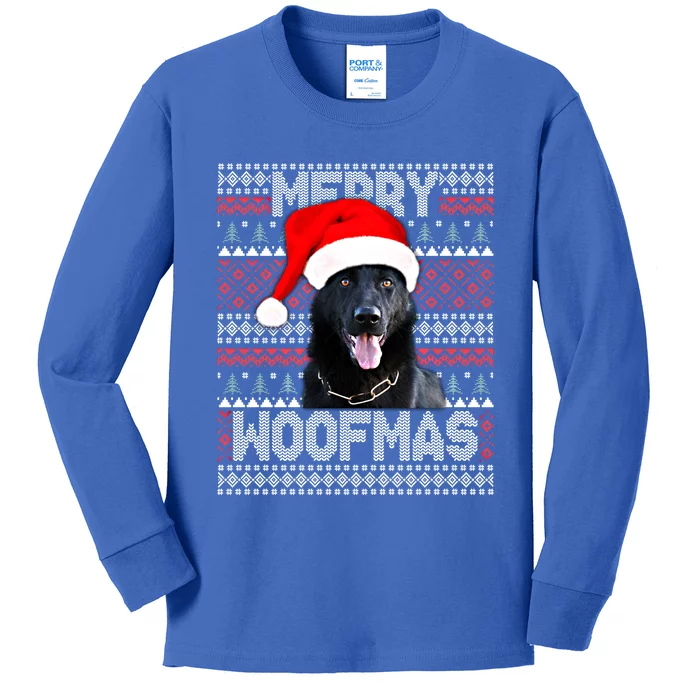 Merry Woofmas Cute Black Ger Shepherd With Santa Hat Great Gift Kids Long Sleeve Shirt