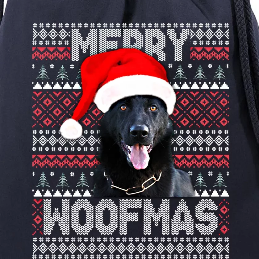 Merry Woofmas Cute Black Ger Shepherd With Santa Hat Great Gift Drawstring Bag