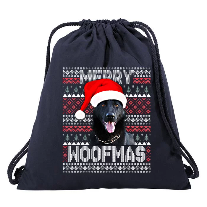 Merry Woofmas Cute Black Ger Shepherd With Santa Hat Great Gift Drawstring Bag