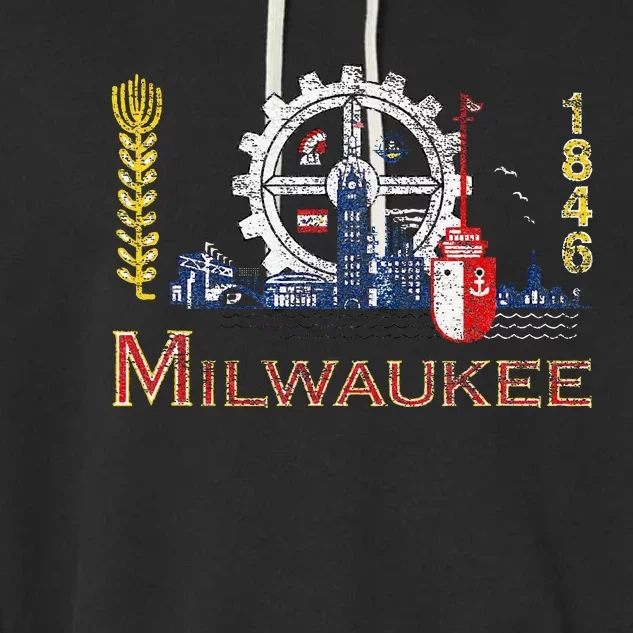 Milwaukee Wisconsin City Classic Flag Garment-Dyed Fleece Hoodie