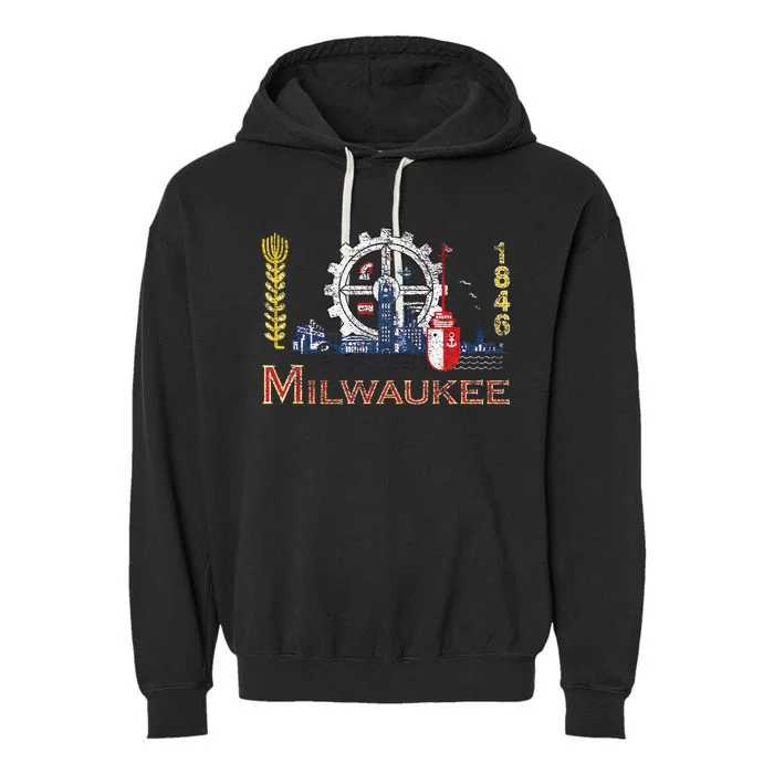 Milwaukee Wisconsin City Classic Flag Garment-Dyed Fleece Hoodie