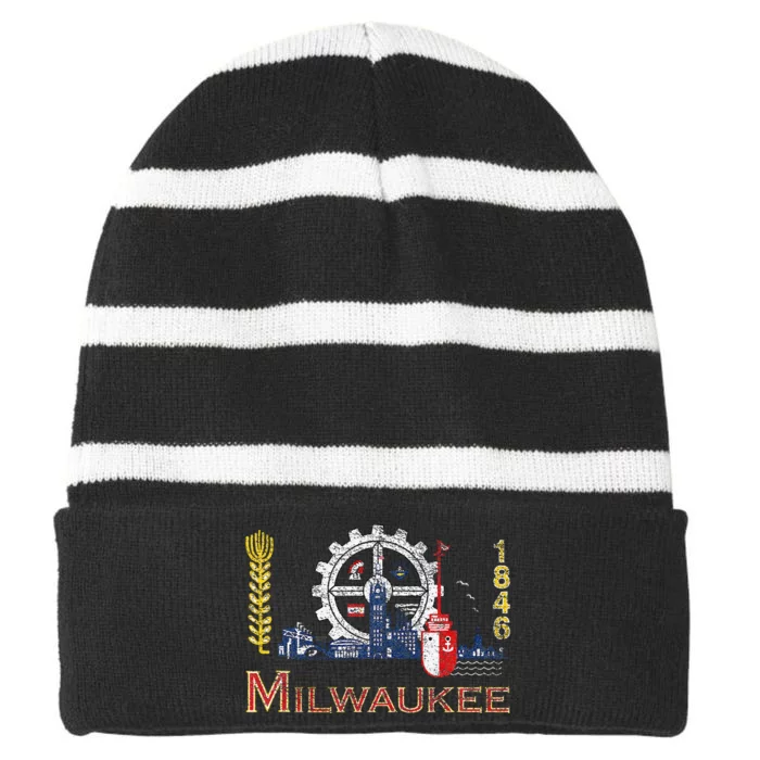 Milwaukee Wisconsin City Classic Flag Striped Beanie with Solid Band