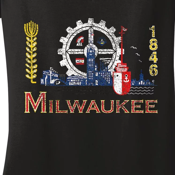 Milwaukee Wisconsin City Classic Flag Women's V-Neck T-Shirt