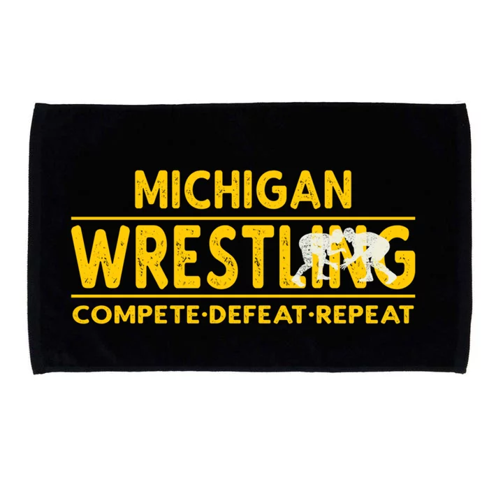 Michigan Wrestling Compete Defeat Repeat Gift Microfiber Hand Towel