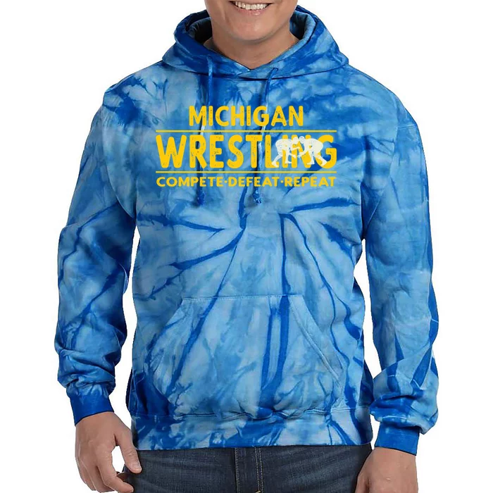 Michigan Wrestling Compete Defeat Repeat Gift Tie Dye Hoodie