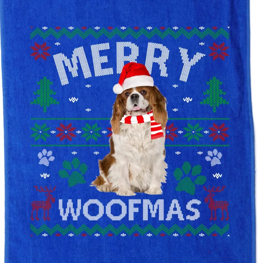 Merry Woofmas Cavalier King Charles Ugly Sweater Santa Hat Gift Platinum Collection Golf Towel