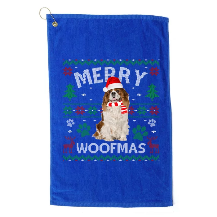 Merry Woofmas Cavalier King Charles Ugly Sweater Santa Hat Gift Platinum Collection Golf Towel