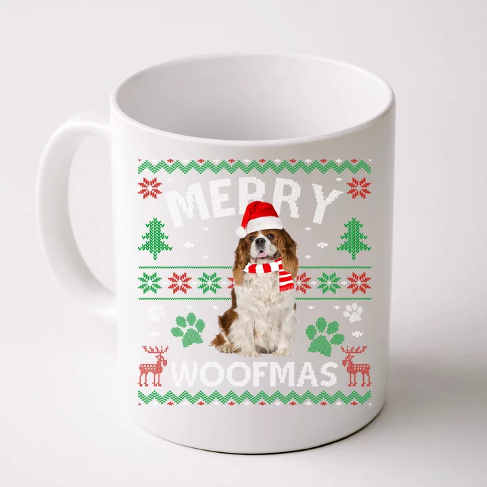 Merry Woofmas Cavalier King Charles Ugly Sweater Santa Hat Gift Front & Back Coffee Mug