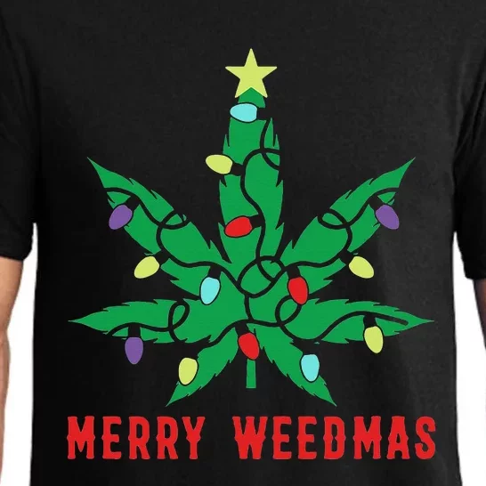 Merry Weedmas Christmas Tree Weed Winter Marijuana Xmas Pajama Set