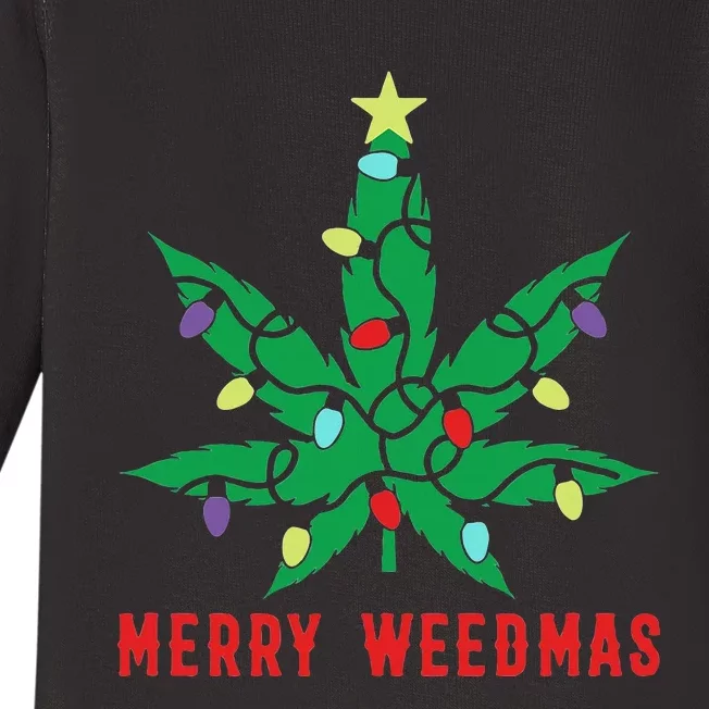 Merry Weedmas Christmas Tree Weed Winter Marijuana Xmas Baby Long Sleeve Bodysuit