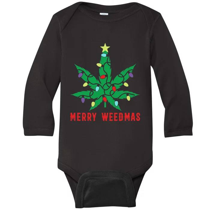 Merry Weedmas Christmas Tree Weed Winter Marijuana Xmas Baby Long Sleeve Bodysuit