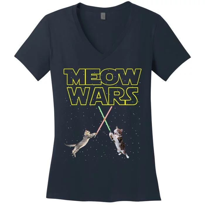 Meow Wars Cat Funny Gifts For Cats Loverss Women's V-Neck T-Shirt