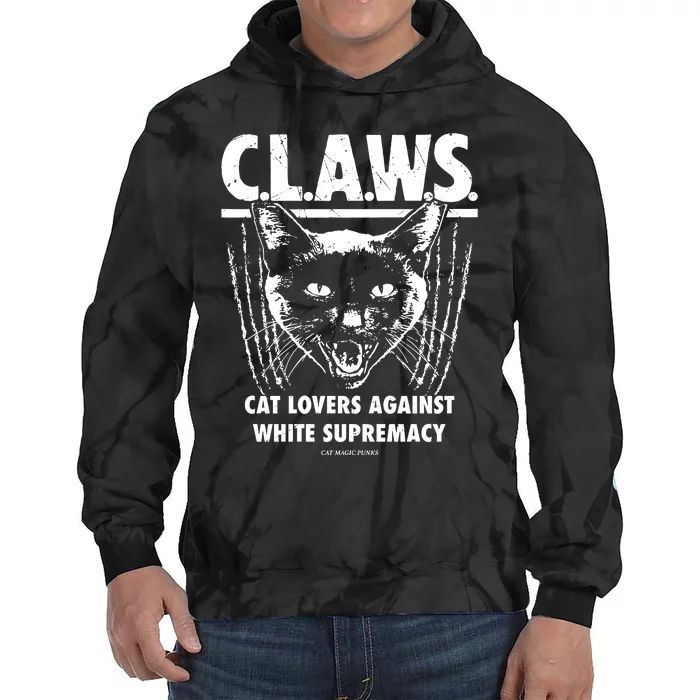 Majorhightide Wearing Claws Cat Lovers Against White Supremacy Tie Dye Hoodie