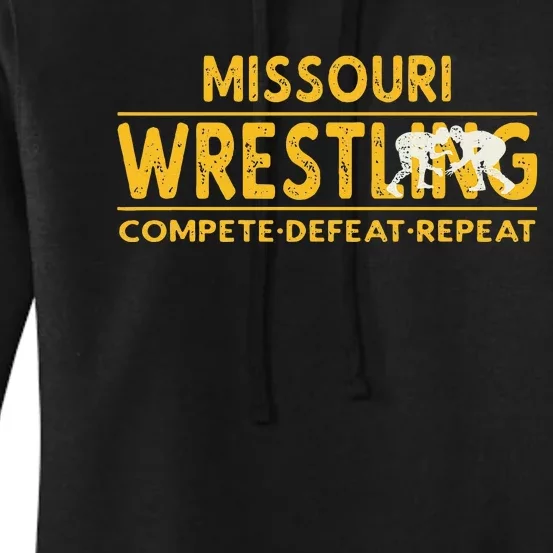 Missouri Wrestling Compete Defeat Repeat Women's Pullover Hoodie