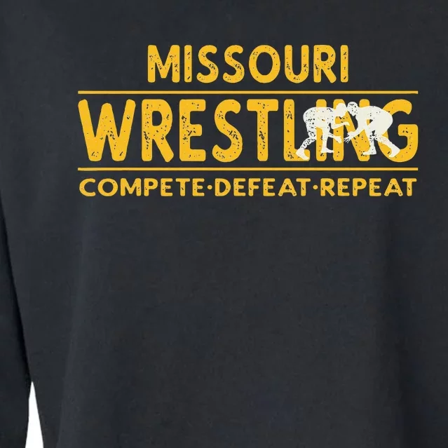 Missouri Wrestling Compete Defeat Repeat Cropped Pullover Crew