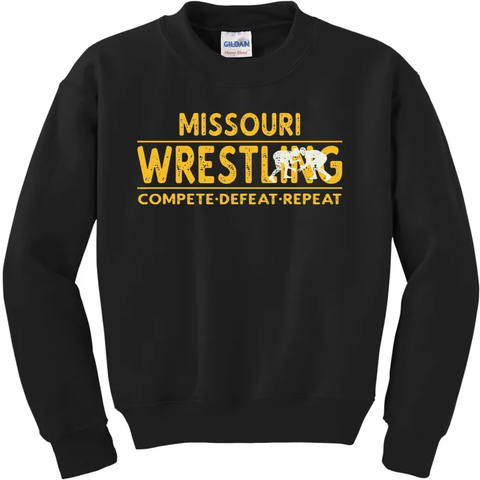 Missouri Wrestling Compete Defeat Repeat Kids Sweatshirt