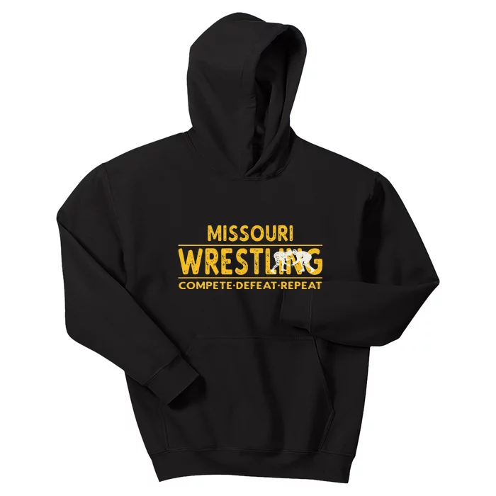 Missouri Wrestling Compete Defeat Repeat Kids Hoodie