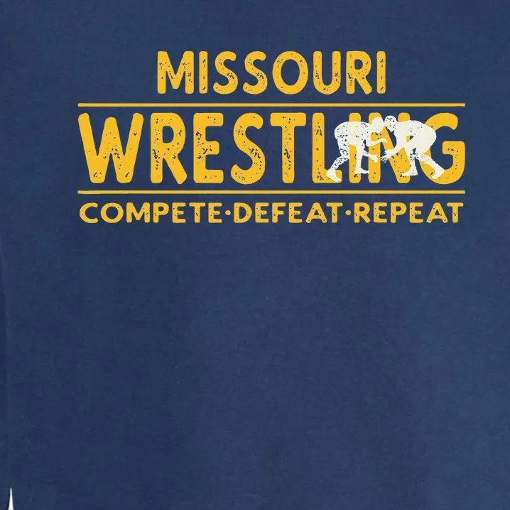 Missouri Wrestling Compete Defeat Repeat Garment-Dyed Sweatshirt