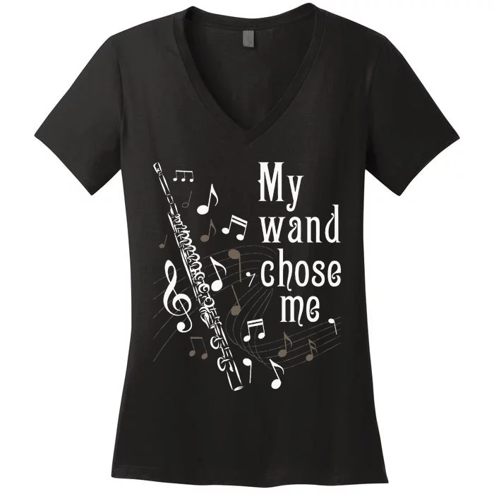 My Wand Chose Me Flute Player Flutist Marching Band Music Women's V-Neck T-Shirt