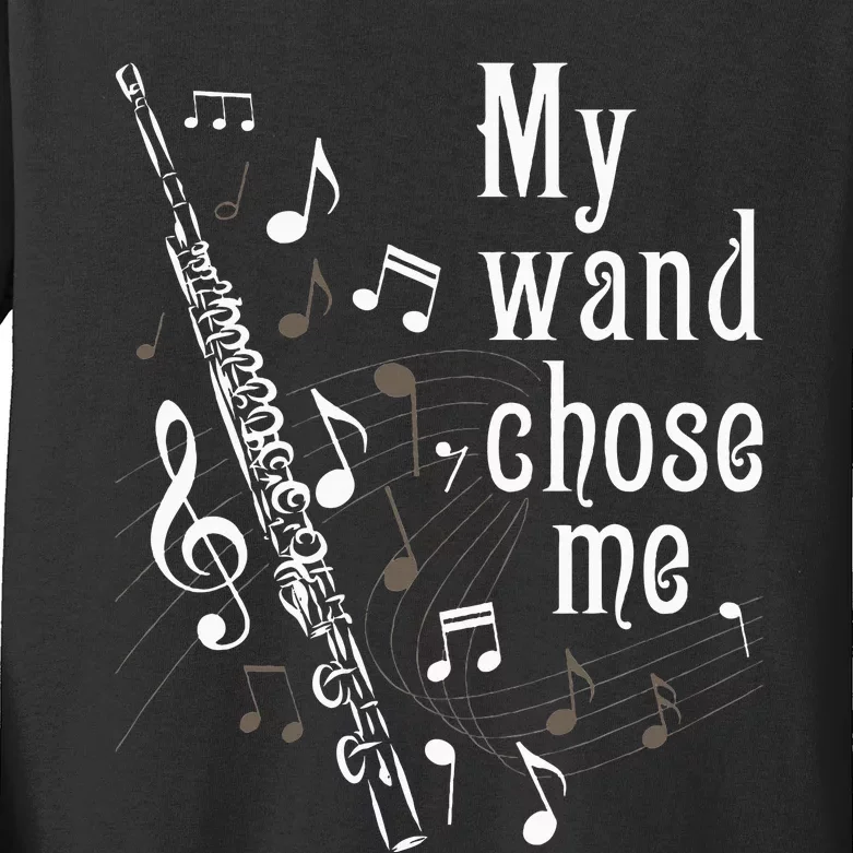 My Wand Chose Me Flute Player Flutist Marching Band Music Kids Long Sleeve Shirt