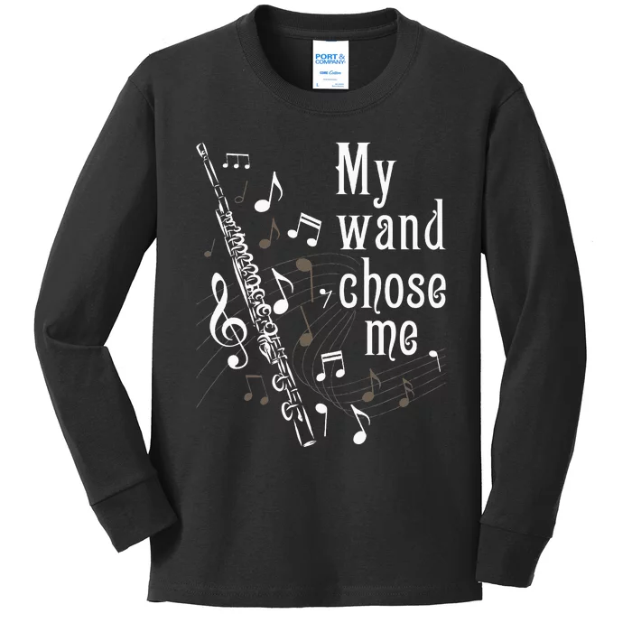 My Wand Chose Me Flute Player Flutist Marching Band Music Kids Long Sleeve Shirt