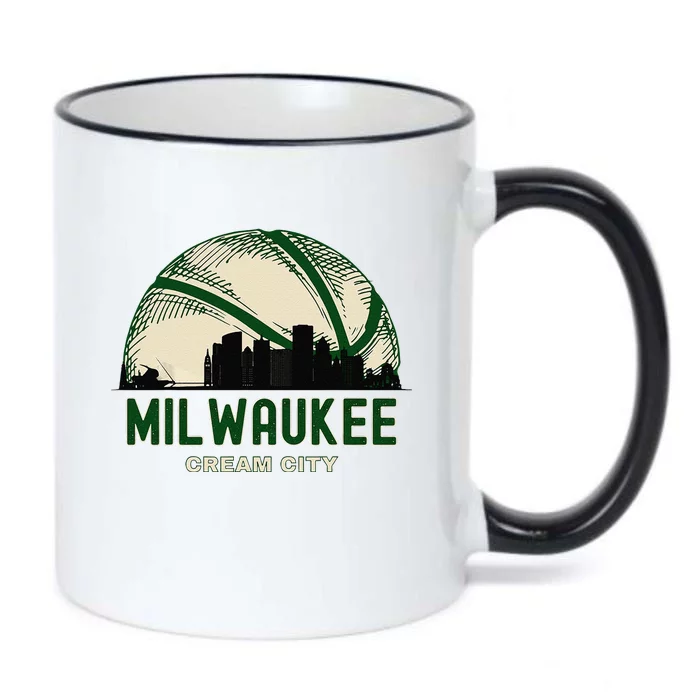 Milwaukee Wisconsin Cream City Skyline Retro Basketball Black Color Changing Mug